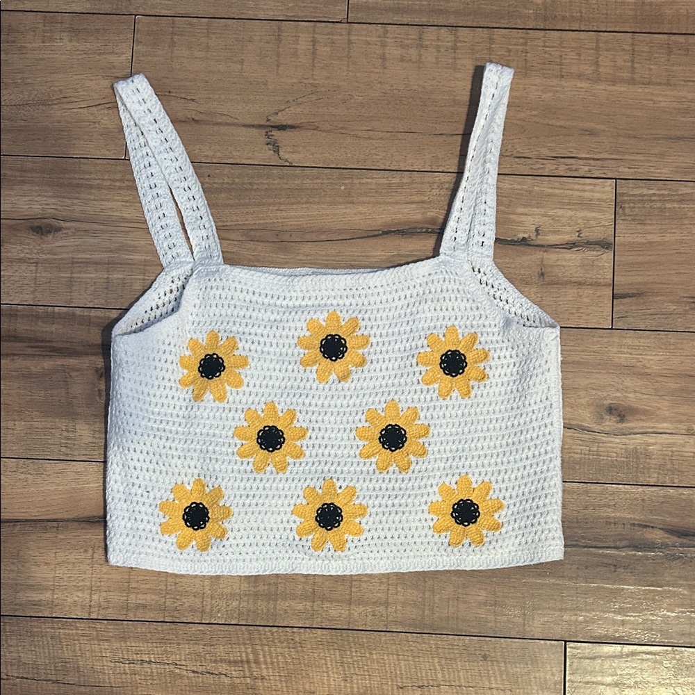 Altar'd State White Sunflower Crochet Crop Top
